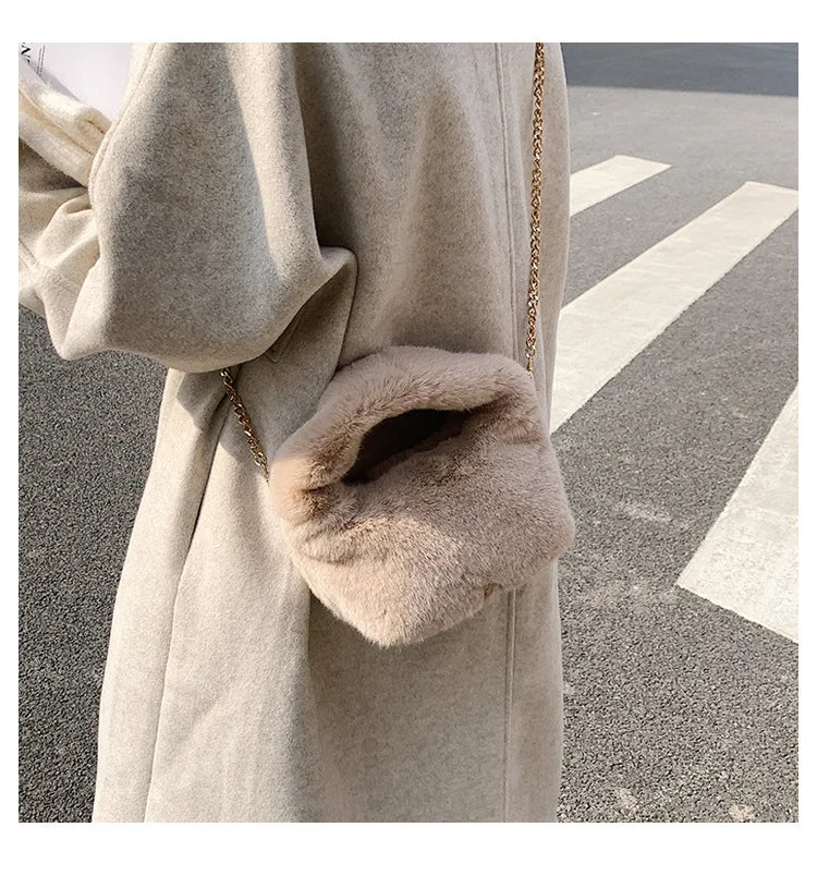 Mink Fur Handbag Ladies Shoulder Bags Winter Plush Shopper Tote Bags