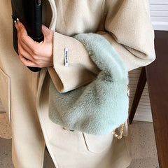 Mink Fur Handbag Ladies Shoulder Bags Winter Plush Shopper Tote Bags