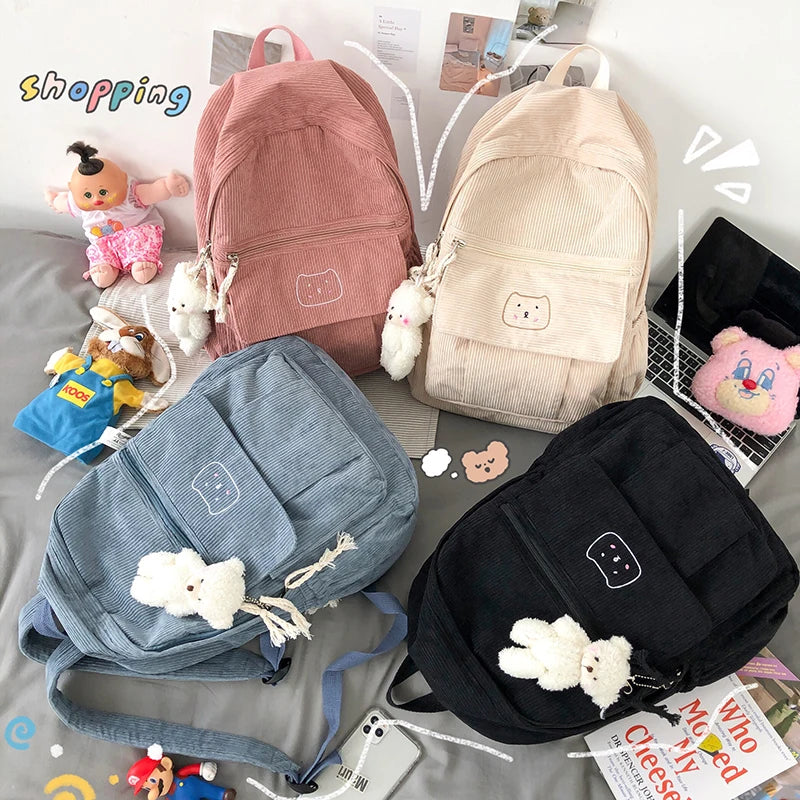 Corduroy Women Backpack Schoolbag Teen Travel Bags