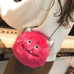 Faux Fur Pink Small Bag Women Leather Messenger Chain Crossbody Bag