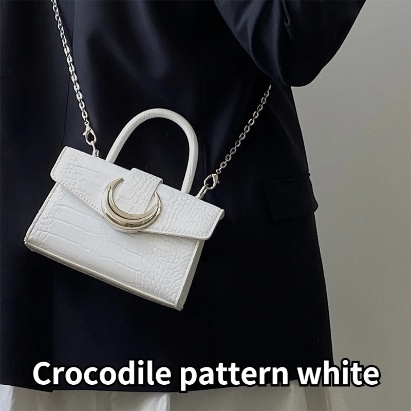 Moon Lock Crocodile Print Crossbody Bag for Women