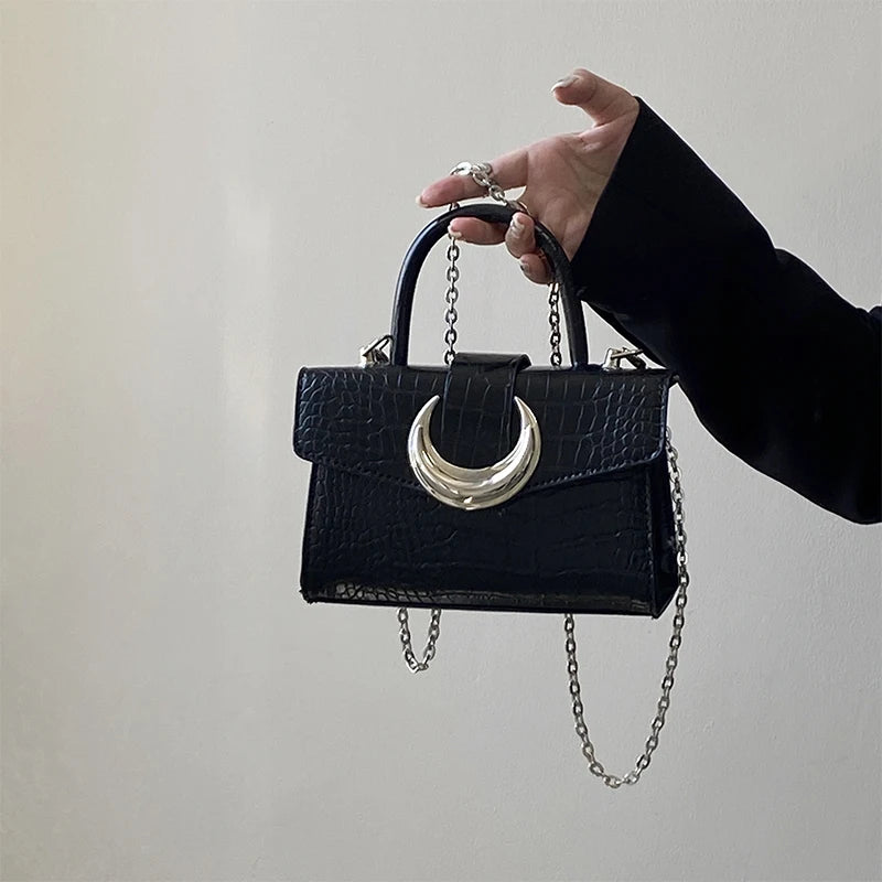 Moon Lock Crocodile Print Crossbody Bag for Women