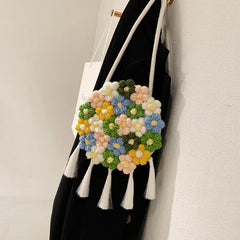 Floral Printed Crossbody Handbag Bohemian Crochet Shoulder Bag