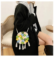 Floral Printed Crossbody Handbag Bohemian Crochet Shoulder Bag