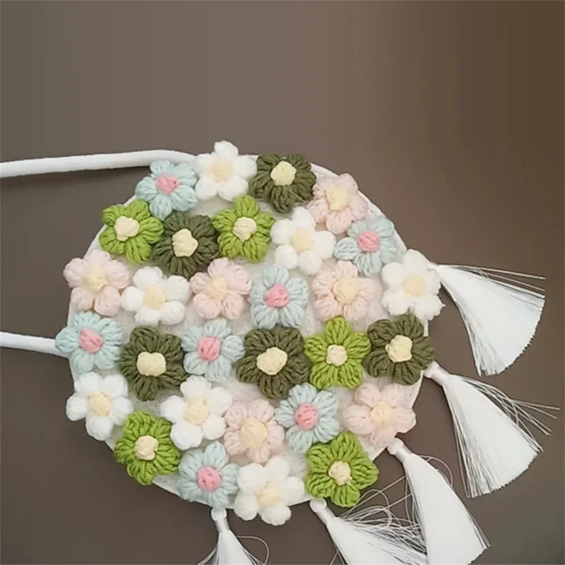 Floral Printed Crossbody Handbag Bohemian Crochet Shoulder Bag