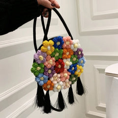 Floral Printed Crossbody Handbag Bohemian Crochet Shoulder Bag