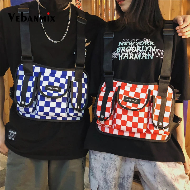 Tactical Chest Rig Bag Plaid Waist Pack Bum Bag