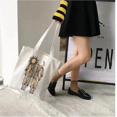 Mushroom Print Canvas Shoulder Bag Women Handbag
