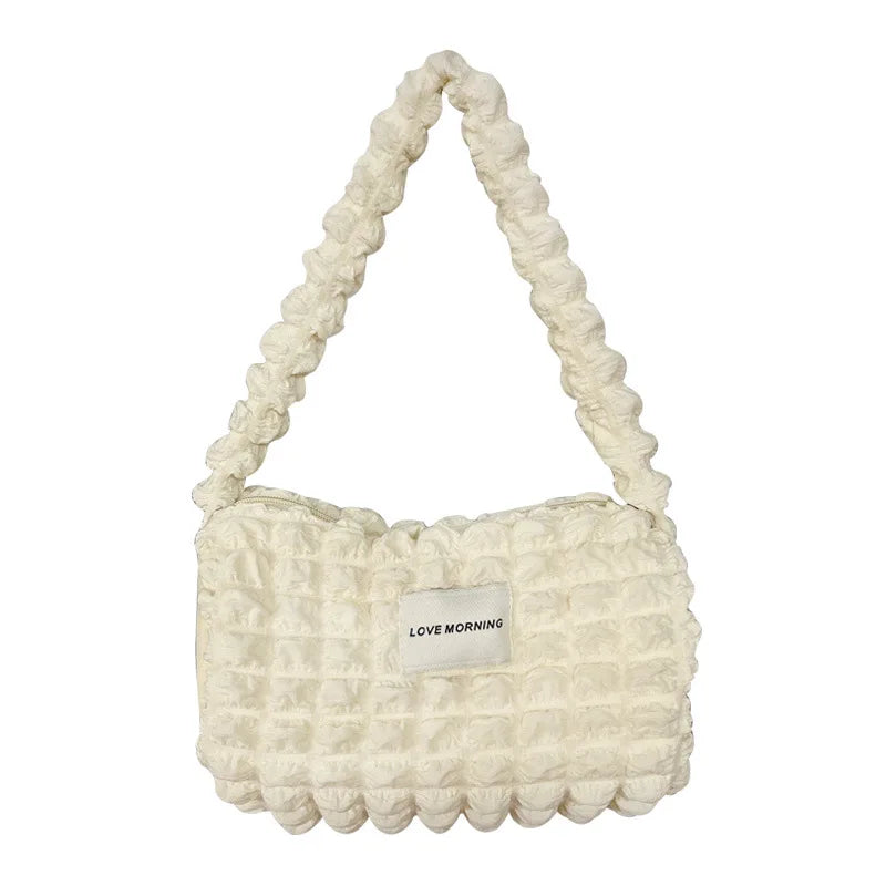 Female Bubble Flower Hand Bag Casual Tote Cotton Canvas Satchel