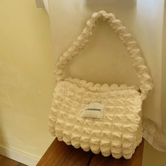 Female Bubble Flower Hand Bag Casual Tote Cotton Canvas Satchel