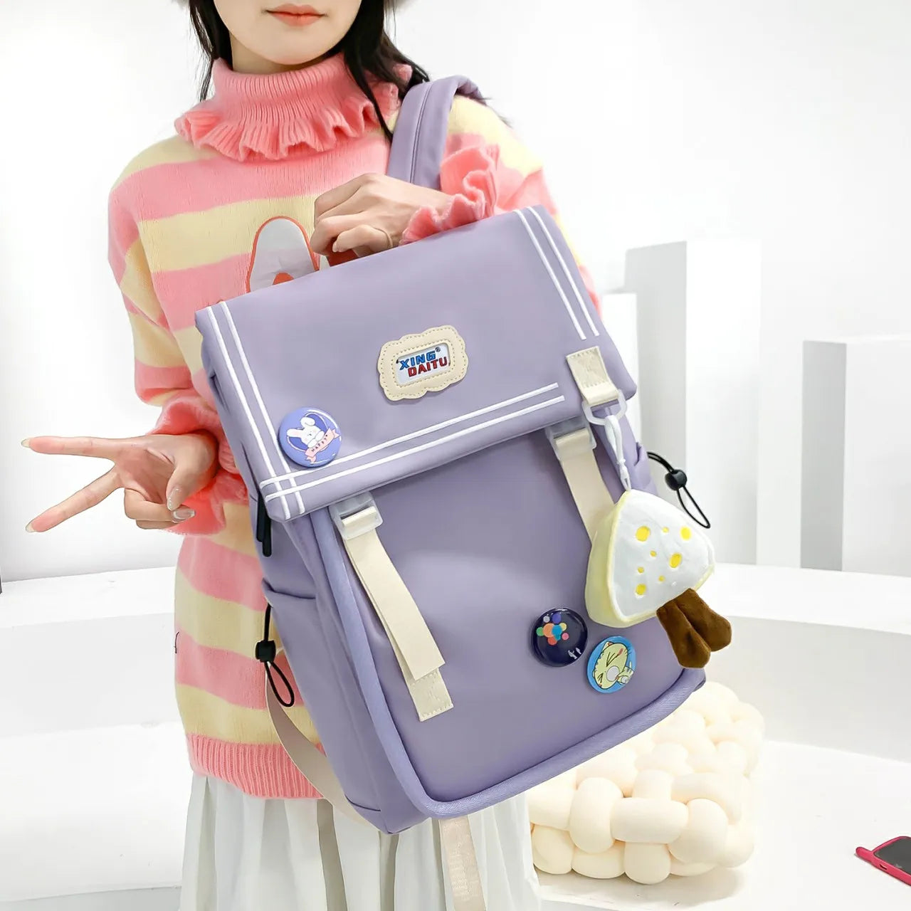 Nylon Women Backpacks Waterproof Rucksack for Girls School Bag Students Travel M
