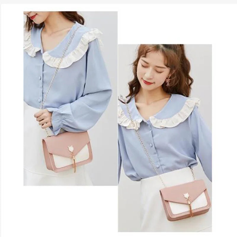 Cat Crossbody Bag with Tassel, Ladies Shoulder Small Square Bag