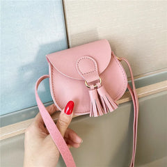 Girls Tassel Small Shoulder Bag Kids Sweet PU Leather Waist Bag