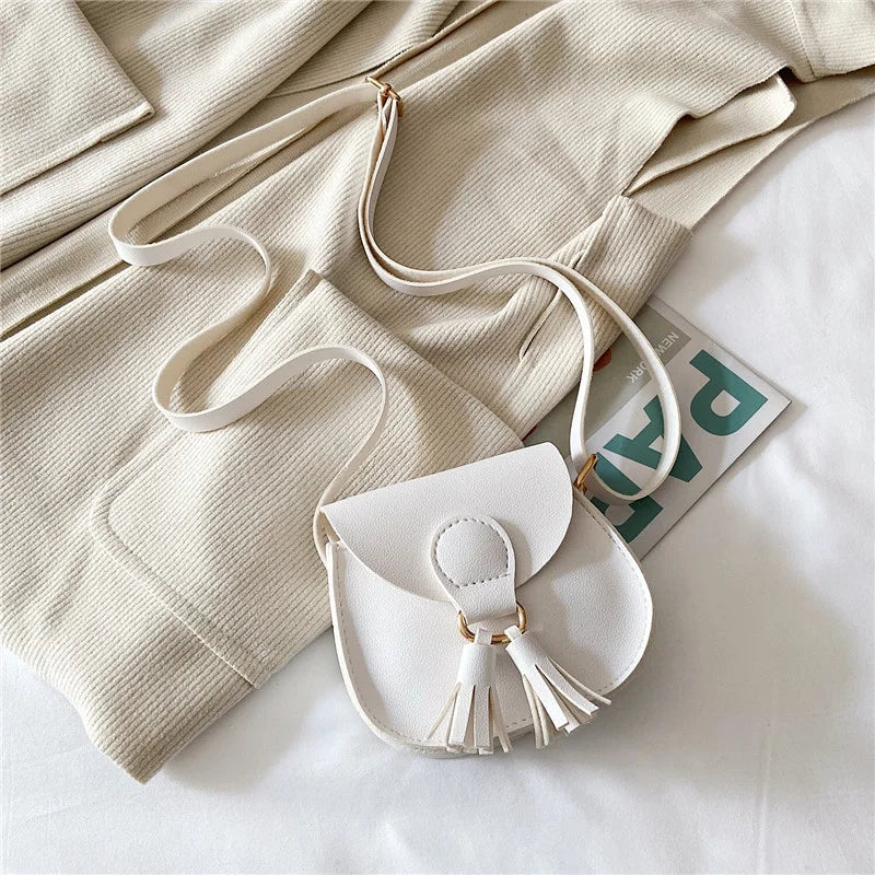 Girls Tassel Small Shoulder Bag Kids Sweet PU Leather Waist Bag