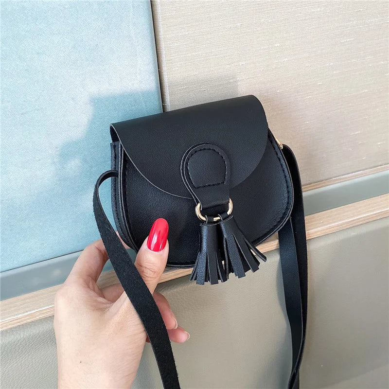 Girls Tassel Small Shoulder Bag Kids Sweet PU Leather Waist Bag