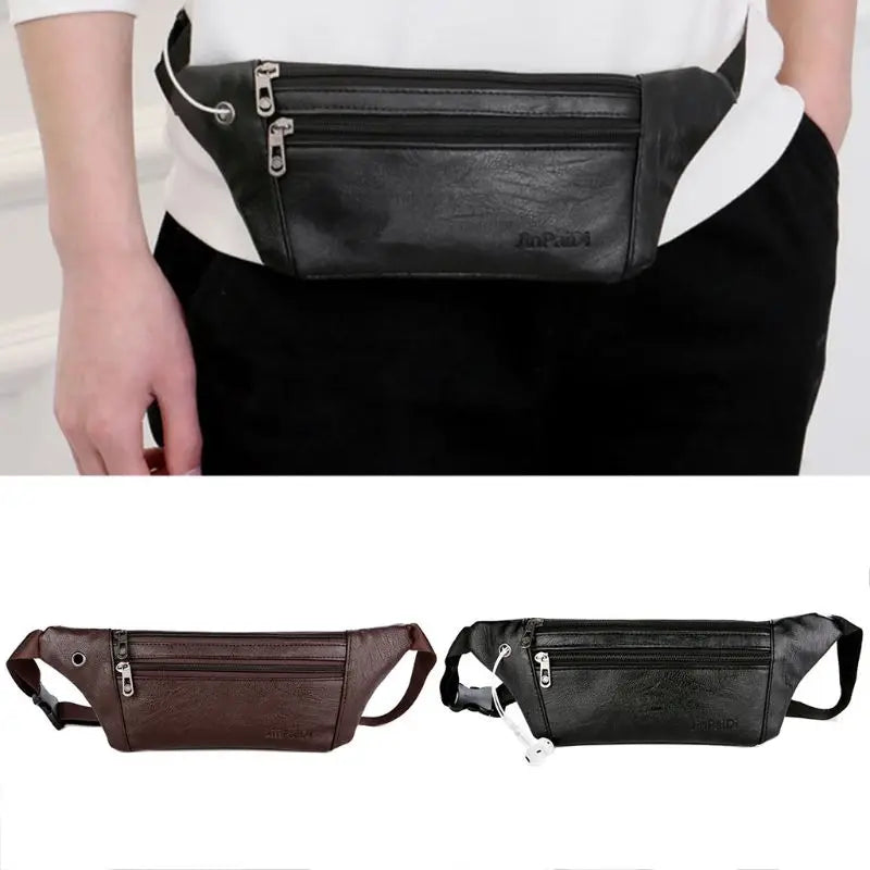 Men's Vintage PU Leather Belt Bum Waist Pouch Fanny Pack
