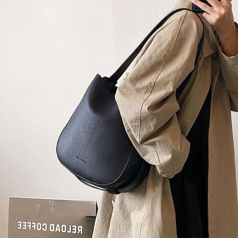 PU Leather Women Shoulder Bags Daily Tote Soft Bucket High Capacity Crossbody La
