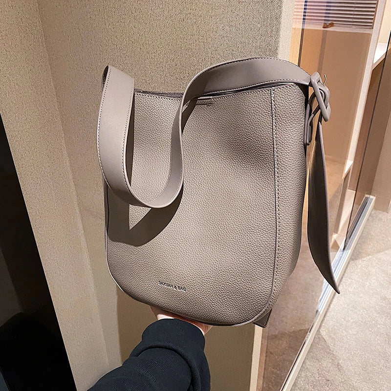PU Leather Women Shoulder Bags Daily Tote Soft Bucket High Capacity Crossbody La