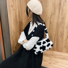 Women Plush Soft Underarm Bag Fluffy Totes Handbag Lady Travel Purse