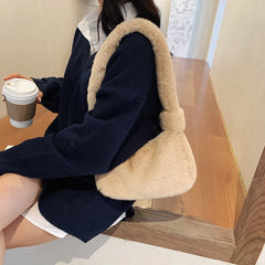Women Plush Soft Underarm Bag Fluffy Totes Handbag Lady Travel Purse
