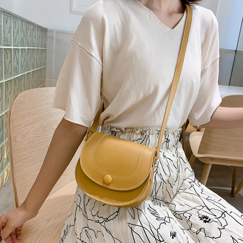 Women Crossbody Shoulder Bag Retro Saddle PU Leather Small Purse