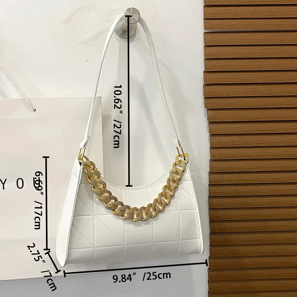 PU Leather Shoulder Bag Chain Rhombus Underarm Zipper Handbags