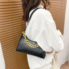 PU Leather Shoulder Bag Chain Rhombus Underarm Zipper Handbags