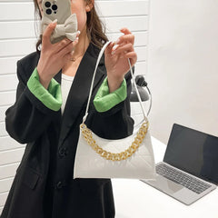 PU Leather Shoulder Bag Chain Rhombus Underarm Zipper Handbags