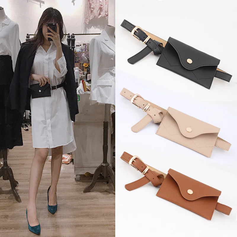 Women's Leather Waist Bag Mini Mobile Phone Bag PU Belt