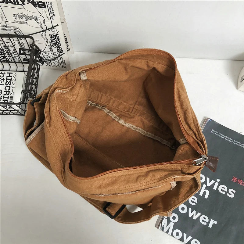 Youth Student Schoolbag Canvas Shoulder Bag Solid Casual