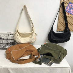 Youth Student Schoolbag Canvas Shoulder Bag Solid Casual