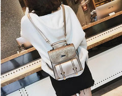Mini Sequins Girls Backpack Sweet Girl Shoulder Bag High PU Leather Women Bag