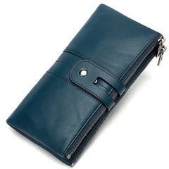 Newsbirds Leather Lady Bifold Zipper Long Purse Green Red Travel Wallet