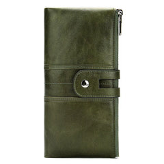 Newsbirds Leather Lady Bifold Zipper Long Purse Green Red Travel Wallet