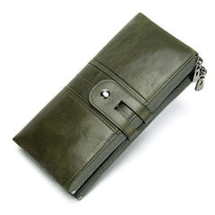 Newsbirds Leather Lady Bifold Zipper Long Purse Green Red Travel Wallet