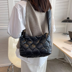 Nylon Padded Crossbody Bag for Women - Camo Quilted Shoulder Bag