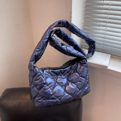 Nylon Padded Crossbody Bag for Women - Camo Quilted Shoulder Bag