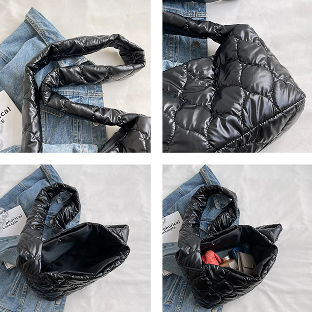 Nylon Padded Crossbody Bag for Women - Camo Quilted Shoulder Bag