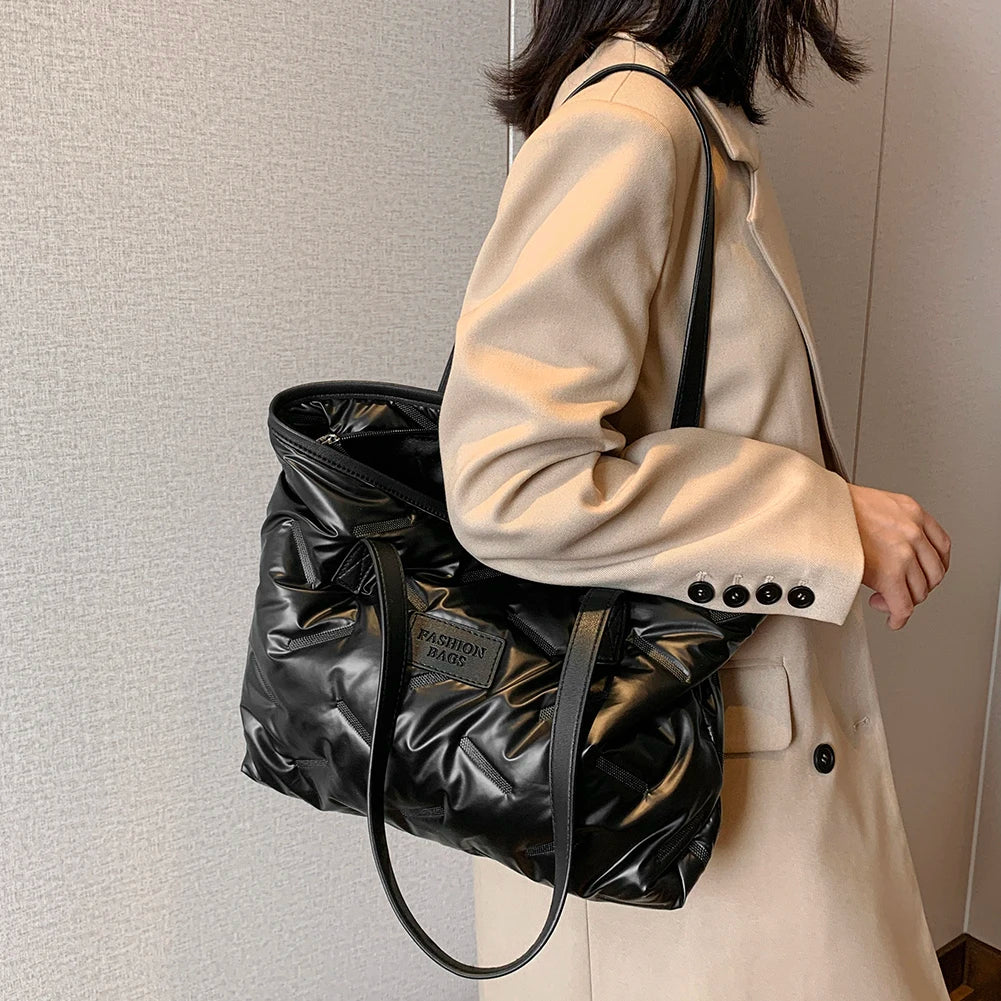 Nylon Padded Handbags Female Large Capacity Top-Handle Bags Solid Crossbody Bags