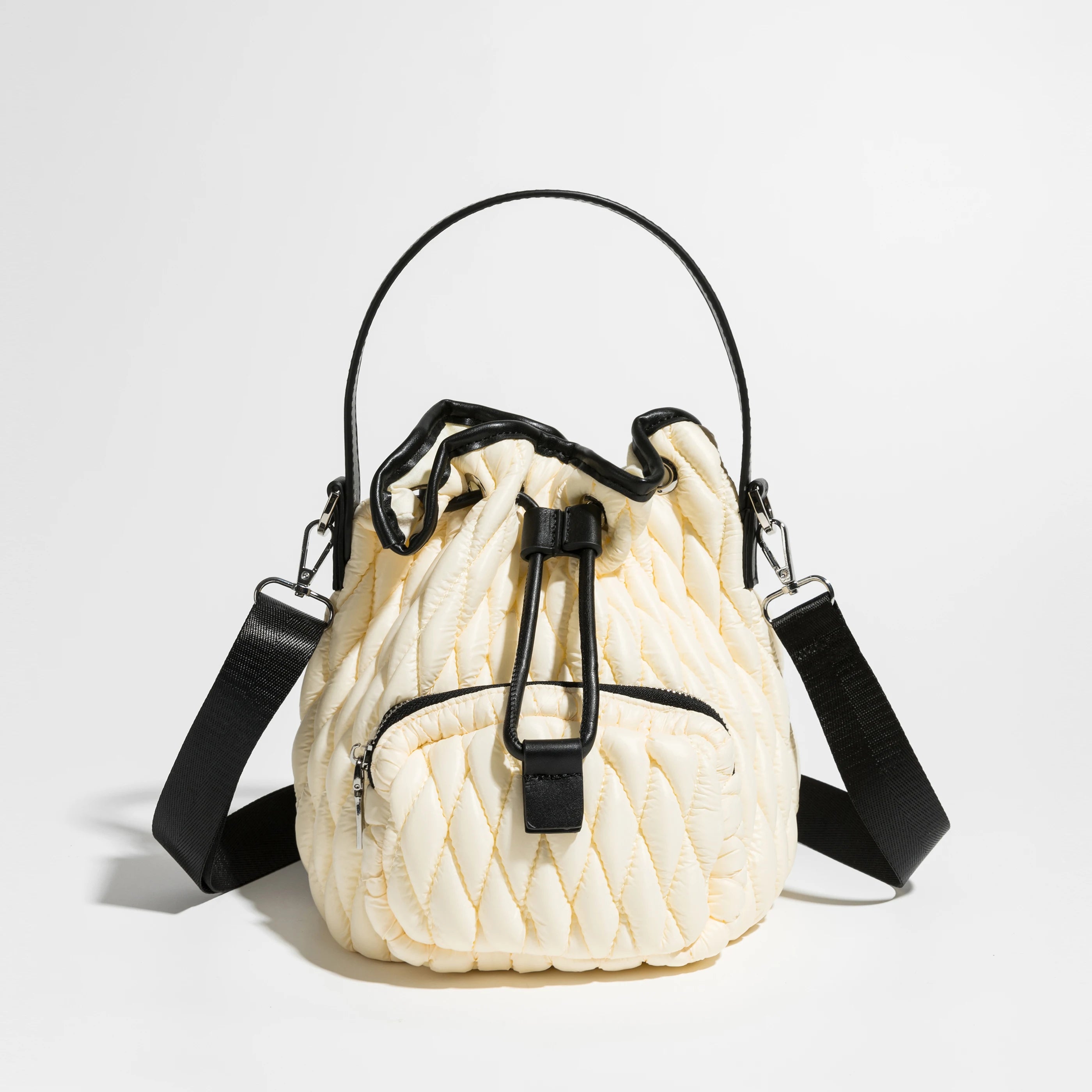 Nylon Quilted Buckets Bag Padded Women Handbags Down Cotton Shoulder Crossbody B