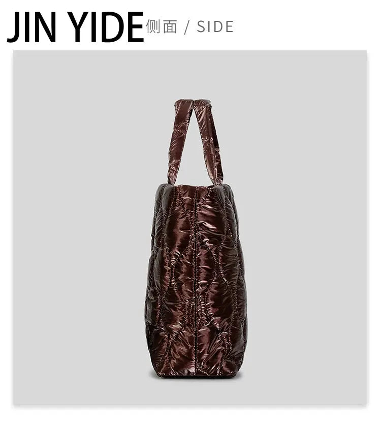 Nylon Quilted Large Tote Bag Padded Women Handbags Winter Shoulder Bags