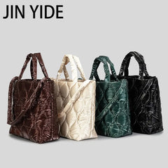 Nylon Quilted Large Tote Bag Padded Women Handbags Winter Shoulder Bags