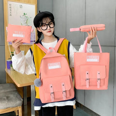 4-Piece Nylon Teen Shoulder Bags Set Casual School Backpacks
