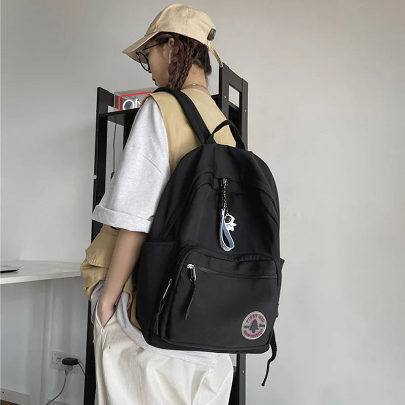 Nylon Women Backpack Solid Student Schoolbag Harajuku Large Capacity