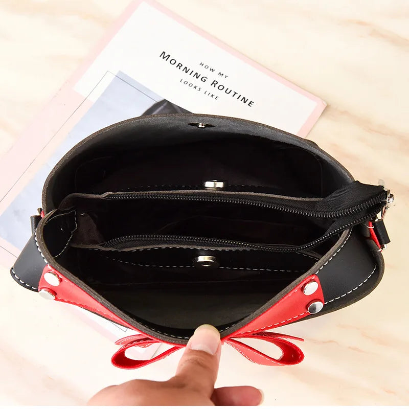 One-shoulder Bucket Bag Female Portable Female Bag Bow Hit Female Messeng