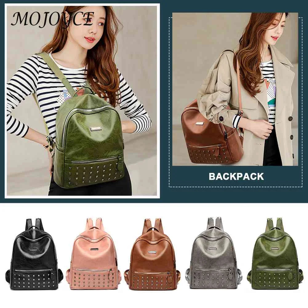 Rivet PU Backpack for Women Students - School Rucksack