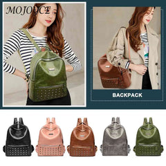 Rivet PU Backpack for Women Students - School Rucksack