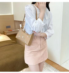 PU Ladies Leather Bag Women Embroidery Underarm Bag Retro Solid Handbags