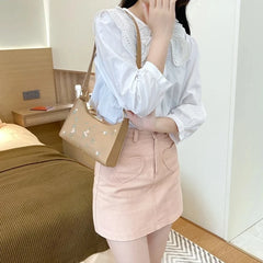 PU Ladies Embroidery Underarm Bag Retro Solid Handbags