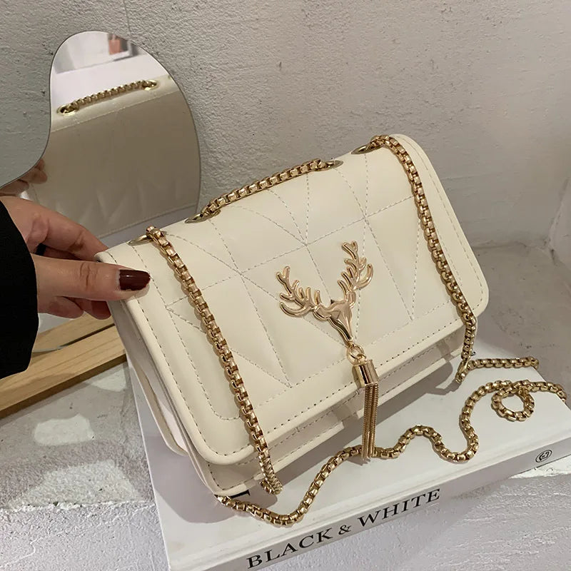 Embroidered PU Leather Crossbody Bag for Women Lady Pendant Travel Handbag
